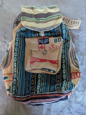 NWT:Rice Love Boho Woven Crossbody Bag in Teal & Natural